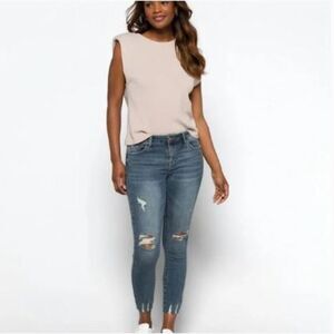 Pistola Arielle Scissor Cut Hem Distressed Medium Wash Skinny Jeans Size 25